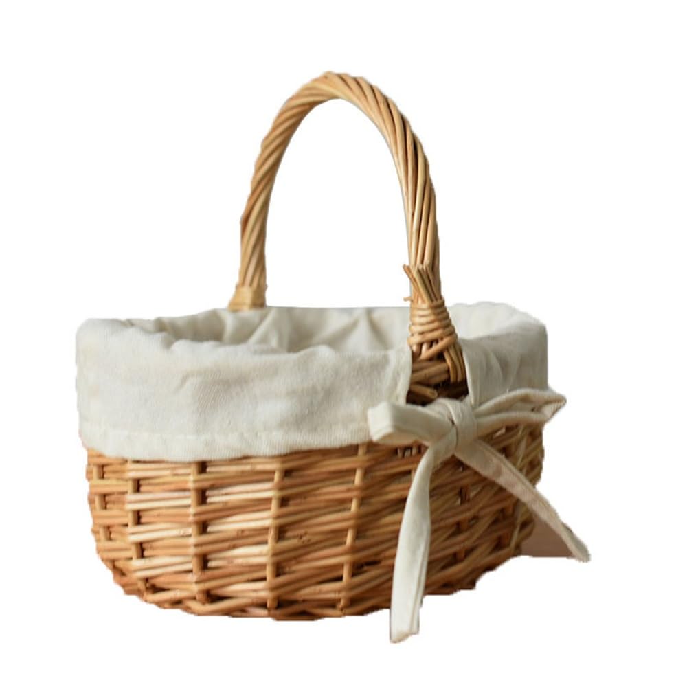 Wicker Picnic Basket Mini Picnic Flower Rattan Vegetable Basket for Picnic Camping Outdoor