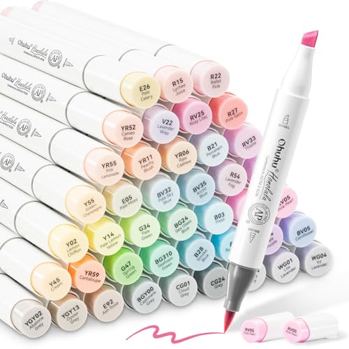 Image of Ohuhu Alcohol Brush Markers Pastel-48 Colors of Honolulu Sweetness-Alcohol Based Double Tipped Art Marker Set for Artist Adults Coloring Illustration- Brush & Chisel