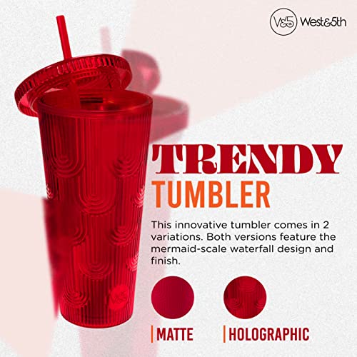 West & Fifth Mermaid Scale Tumbler With Lid & Straw- Fashion, Trendy, Holographic & Iridescent Water Bottle- Bpa Free Plastic Cold Cup- 24 Ounces (Ruby Red, Holographic) #TOP3