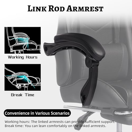 Image of Gaming Chair with Headrest and Lumbar Support, High Back Leather Computer Office Desk Chair with Footrest, 360 Swivel Height Adjustable Recliner Game Chair (Black)