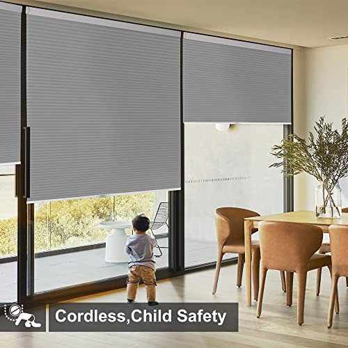 Boolegon Cordless Cellular Shades Blackout Aluminum Waterproof Honeycomb Shades For Windows Pull Down Honeycomb Blinds Custom Size For Bedroom Office Living Room Light Gray #TOP4