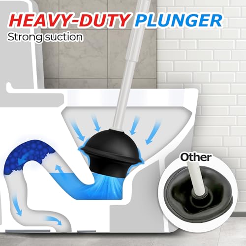 2 in 1 Toilet Plunger and Brush Set,Extended Handle Plunger,Toilet Bowl Brush Plunger Set,Bathroom Cleaning Tools,Cleaning Brush,Toilet Brush Plunger Combo,Cream Grey(21inch)