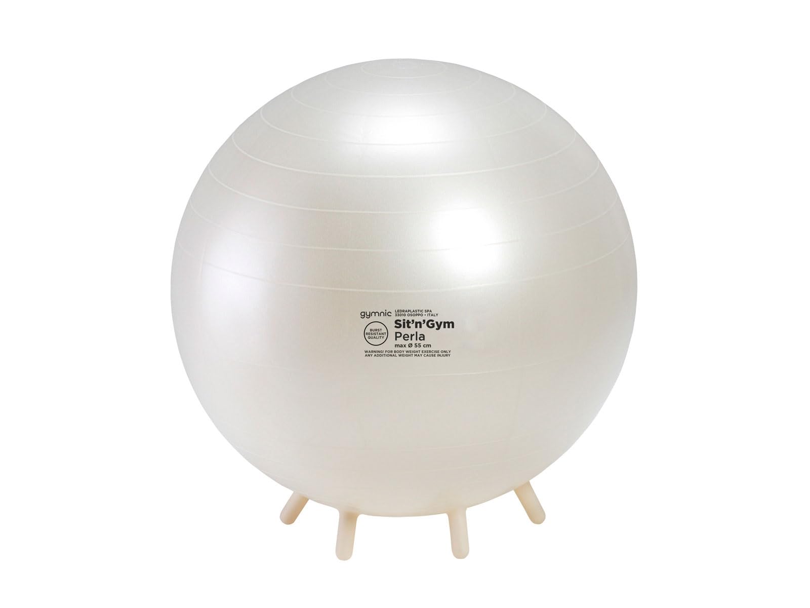 GYMNIC Sit'n'Gym Perla Ballon d'assise Gonflable Ø 55 cm avec Pieds antidérapants, Couleur Blanc Perle, siège Ergonomique Anti-éclatement