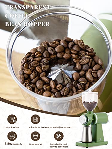 Huanyu Electric Coffee Bean Grinder 250G Commercial&Home Milling Grinding Machine 200W Automatic Burr Grinder Professional Miller 8 Fine - Coarse Grind Size Settings (Green) #TOP2