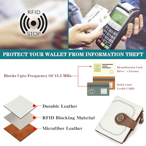 Image of SENDEFN Small Womens Wallet Leather Bifold Card Holder RFID Blocking with Zipper Coin Pocket