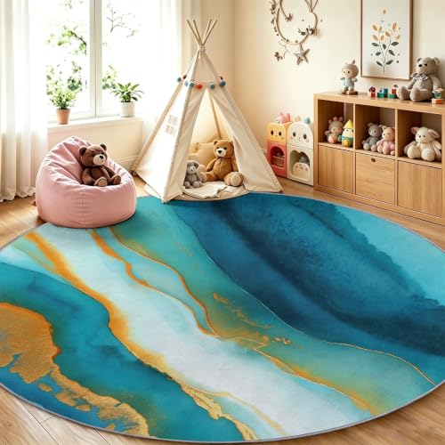 Tapis rond marbre fluide de 80 cm multicolore et lavable