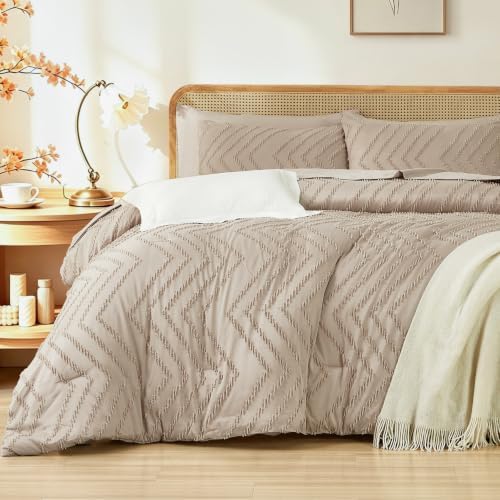 Suncomfy Boho Tufted Wave Comforter Set Full, Khaki Bed in a Bag