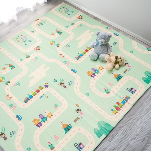 Image of Sorbus Foldable Baby Play Mat, Kids Foam Mats for Floor with Travel Bag - Waterproof Foldable Play Mats for Babies, Infants, Toddlers, and Kids Playtime & Tummy Time 78x70x0.4 (Road Trip Route)