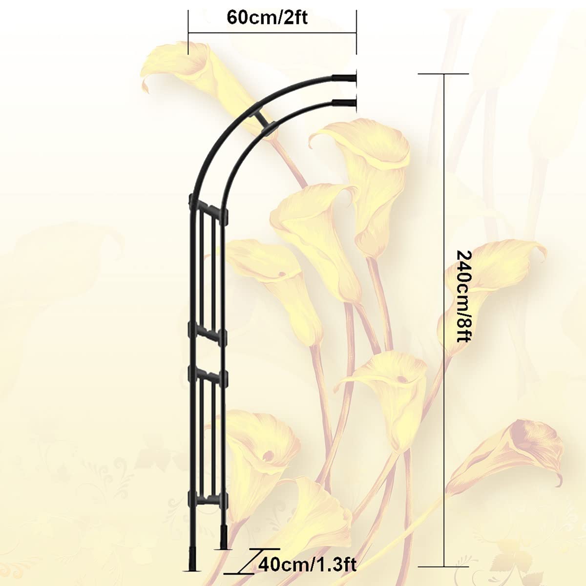 Metalowa kratka różana odporna na warunki atmosferyczne i rdzę ocynkowana podpórka do wspinaczki ogrodowej do różnych winorośli 240 cm wysokości, czarny dekoracyjny stojak ogrodowy