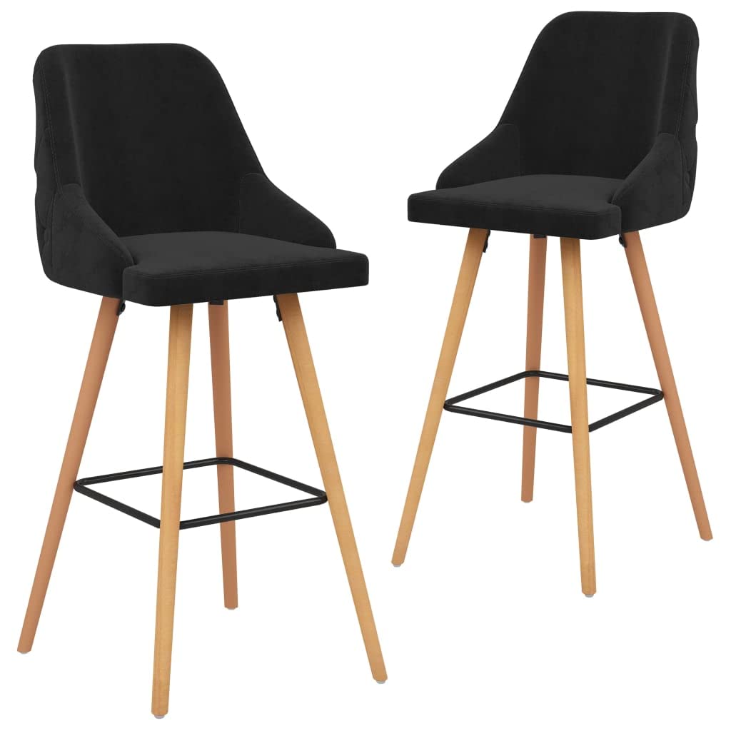 Tabourets de bar avec repose-pieds assise velours noir et chaise haute cuisine