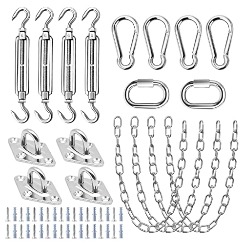 Tootaci Shade Sail Hardware Kit With Chains Rope 1M× 4Pcs,Stainless Steel Sun Shade Sail Hardware Kit 6Inch For Rectangle Triangle Sun Sail Installation,Outdoor Canopy Sails,Patio Sun Shade Rectangle #TOP14