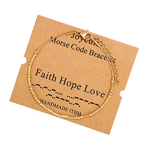 Image of JoycuFF Inspirational Morse Code Bracelets for Women Silver Beads Jewelry Encouragement Mantra Gifts for Her