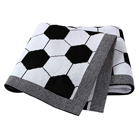 DovFanny Baby Blanket 100% Cotton Knit Soft Lightweight Warm Lovely Football Blanket for Newborn,Grey 100 x 80cm Cover