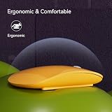 Uiosmuph Mysz Bluetooth, ładowalna mysz bezprzewodowa, cicha trójtrybowa mysz bezprzewodowa (podwójny Bluetooth 5.1 + 2.4 GHz) z odbiornikiem USB, do laptopa/iPada/PC/Maca-Pomarańczowy