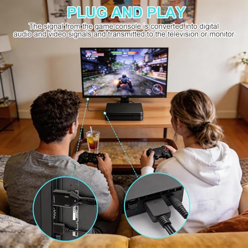 HENGBIRD Adapter PS1/PS2 na HDMI 1080P z kablem AV 1 m, 720P 1080P HD Link kabel wideo konsola audio konwerter wideo, Plug and Play, zasilanie micro USB, do TV i konsoli do gier