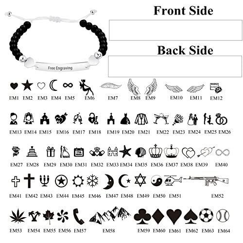 3 Pieces Customized Name Id Bracelets For Women Girls Best Friend, Black Matte Agate Stone Personalized With Stainless Steel Engraving Plate Y1451, White Plate-3 Pieces, Adjustable #TOP1