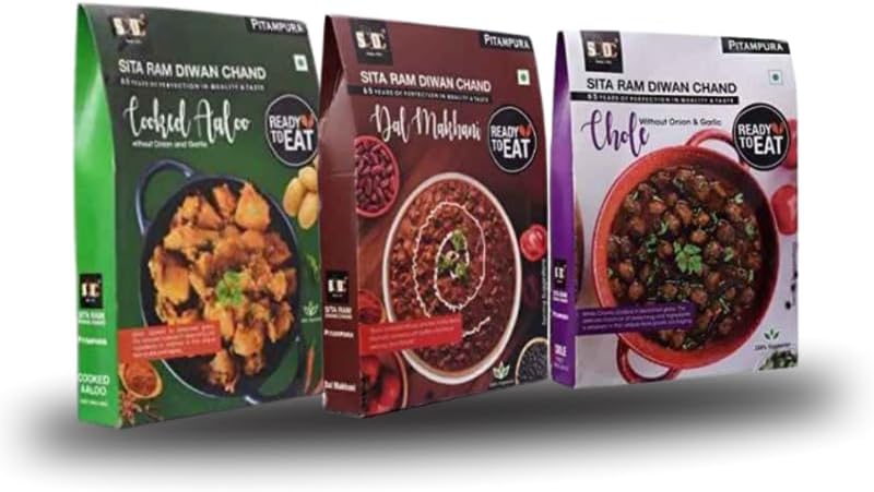 Sita Ram Diwan Chand Ready to Eat Cooked Aaloo | Dal Makhani | Chole Without Onion & Garlic 300 Gram Each| No Preservatives | No Artificial Flavors | 100% Natural Ingredients | Tasty Snacks- Pack of 3