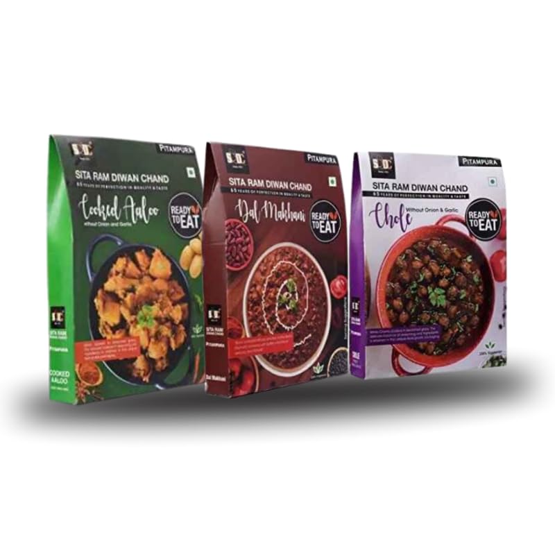 Sita Ram Diwan Chand Ready to Eat Cooked Aaloo | Dal Makhani | Chole Without Onion & Garlic 300 Gram Each| No Preservatives | No Artificial Flavors | 100% Natural Ingredients | Tasty Snacks- Pack of 3