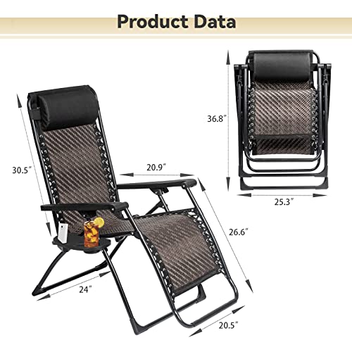 Incbruce Zero Gravity Folding Recliner Chair, Adjustable Patio Lounge Chaise, Outdoor Wicker Rattan Furniture With Cup Holder And Pillow For Poolside, Yard, Beach (Gradient Brown) #TOP1