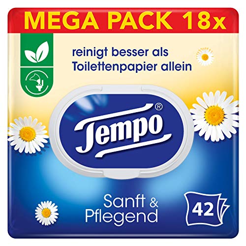 Tempo Toilettenpapier feucht Tempo Sanft Pflegend Trio-Pack (18 (6x3) Packungen x je 42 Blatt), Großpackung, 1 kg