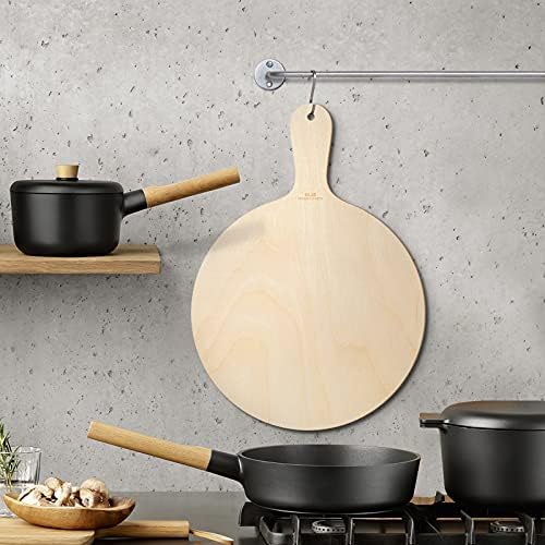G.a HOMEFAVOR Round Pizza Board, Wooden Pizza Serving Plate with Handle,Practical Serving Plate & Rustic Cutting Board for Baking Pizza, Bread, Cheese, Antipasti, Fruit, Vegetables, 12.6, Set of 2