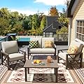 NATURAL EXPRESSIONS Patio Furniture Sets, 4 Pieces Outdoor Furniture Modern Metal Patio Sectional Sofa Conversation Set,2 Motion Rocking Chairs,6.5" Olefin Cushions for Yard,Porch,Poolside