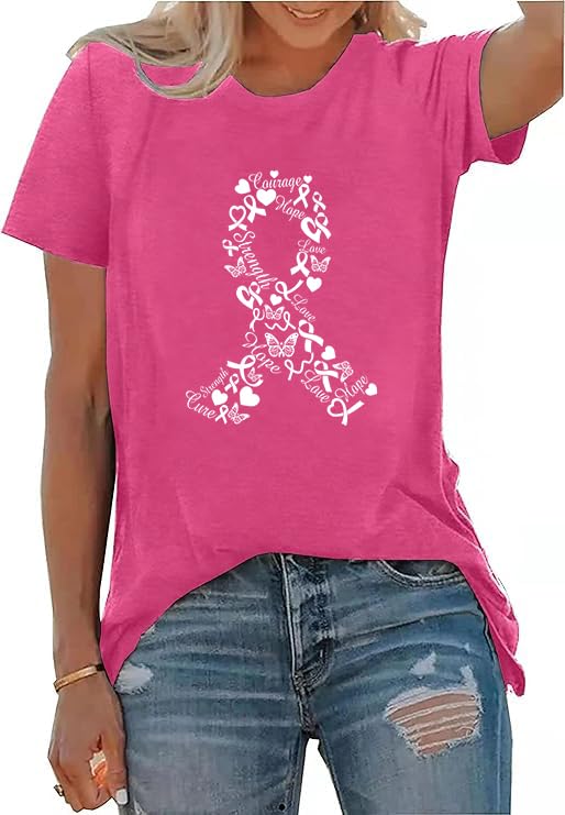 Breast Cancer Shirts for Women Pink Ribbon Breast Cancer Support Tshirts Cancer Awareness Tee Tops3