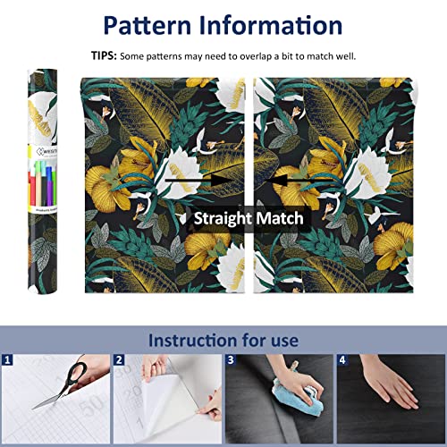 Westick Floral Peel And Stick Wallpaper Dark Vintage Wallpaper Black Gold Leaves Floral Contact Paper Removable Tropical Peel And Stick Floral Wall Paper For Bedroom Walls Cabinets Vinyl 17.5” X 118“ #TOP5