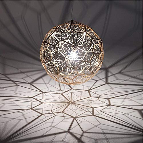 Lampe sphérique design art creux avec reflets or rose et suspension légère