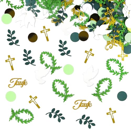 200 Stück Streudeko Taufe, Tischdeko Taufe Junge Mädchen, Streudeko Kommunion, Konfetti Taufe Gold Grün, FischTauben Deko Taufe, Für Firmung Konfirmation Babyshowerparty Taufdeko