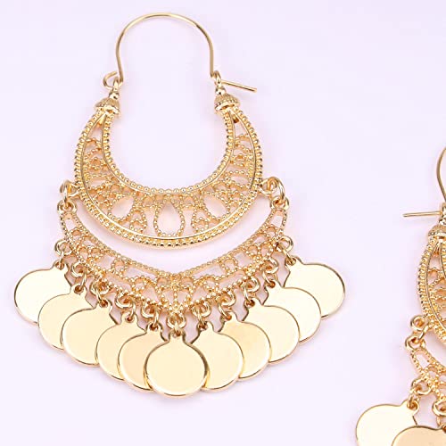 Bohemian Chandelier Earrings Coin Disc Tassel Dangle Filigree Earrings4