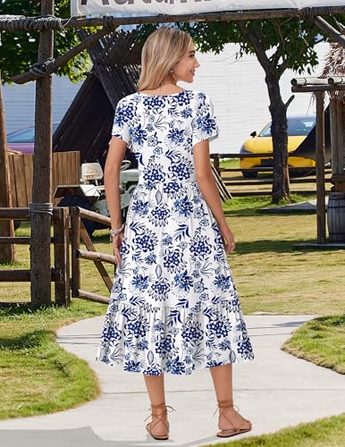 Image of Zeagoo Women Summer Midi A Line Dress Short Sleeve Casual Flowy Tiered Beach Long Sundress with Pockets 2026 Vacation Travel