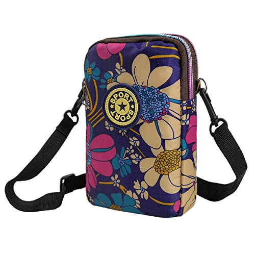 Walking Armband Crossbody Bags for Women - Small Mini Cross body Shoulder Wallet Purse Pouch Bag for iPhone 6S 7 8 Plus X XR XS 11 12 13 Pro Max Jogging Trekking Gardening Yoga Biking Gym Big Flower