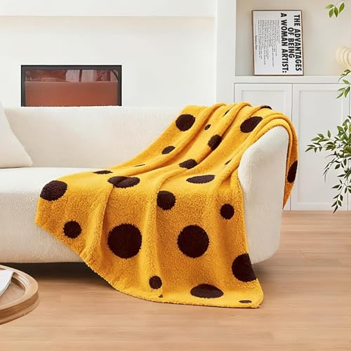 Image of CozeCube Reversible Knit Throw Blanket, Yellow Black Polka Dot, 50 inchx60 inch