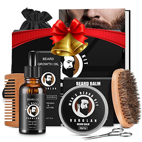 Beard Grooming Kit For Men, Men's Gift Kit, Beard Growth Oil, Beard Balm, Beard Brush, Comb, Scissor, Storage Bag, E-Book, Beard Care & Trimming Set - Mustache Gifts For Him Dad Boyfriend Birthday #TOP2