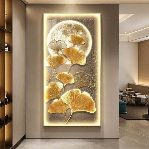 Tableau feuilles de ginkgo LED pour illuminer une entrée moderne