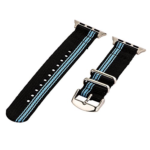 Clockwork Synergy - 2 Piece Classic NATO Band Compatible for 38mm Apple Watch Series (Ducati Black/Sky)