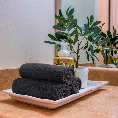 Image of Orighty Washcloths Bulk, 100 Pack Highly Absorbent & Soft Feel Microfiber Face Towels, Multi-Purpose Wash Cloths & Hand Towels for Bathroom, Hotel, Spa, and Gym, 12x12 Inch, Black