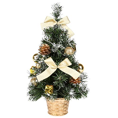 Ehinew Mini Artificial Christmas Tree,15.7In Small Christmas Tree With String Lights And Ornament, Luxury Tabletop Christmas Tree Hanging Decorations Pine Tree Perfect For Home Office Holidays-Gold #TOP18