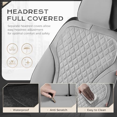 Image of Coverado Car Seat Covers for Front Seats, Luxury Diamond Leather Car Seat Cover with Carbon Fiber Weave, Waterproof Automotive Seat Protectors 2-Pack, Driver Seat Covers Universal Fit Most Cars,Gray