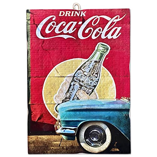 KUSTOM ART Cuadro cuadrado de 25 x 18 cm, estilo vintage, Coca Cola de colección, impresión sobre madera, para decoración Restaurante, Pizzeria Bar Hotel