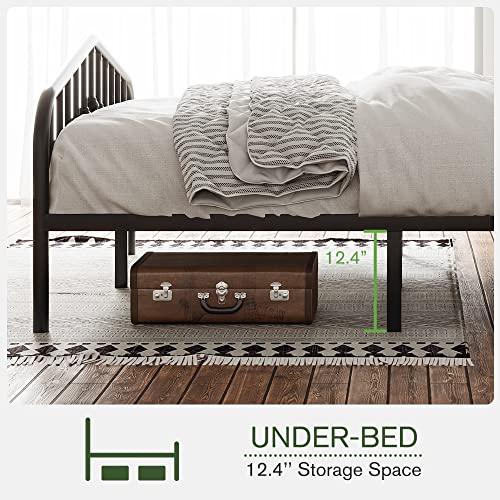 Imusee Platform Queen Size Metal Bed Frame With Vintage Headboard And Footboard, Heavy Duty Bed Frame With Large Storage, No Box Spring Needed, Easy Assembly, Black #TOP5