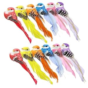 12 Pcs Artificial Birds Realistic Foam Feather Bird Clip On Garden Flower Arrangements Wedding Decor Wreath Decoration (Birds 02) (12pcs Colored Birds)