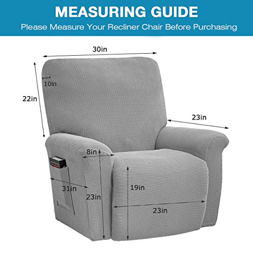 4 Pieces Stretch Recliner Slipcovers,Thick Jacquard Reclining Chair Covers Washable Spandex Sofa Couch Cover Anti-Slip Furniture Protector Couch With Elastic Bottom&Side Pocket(Silver Gray) #TOP6
