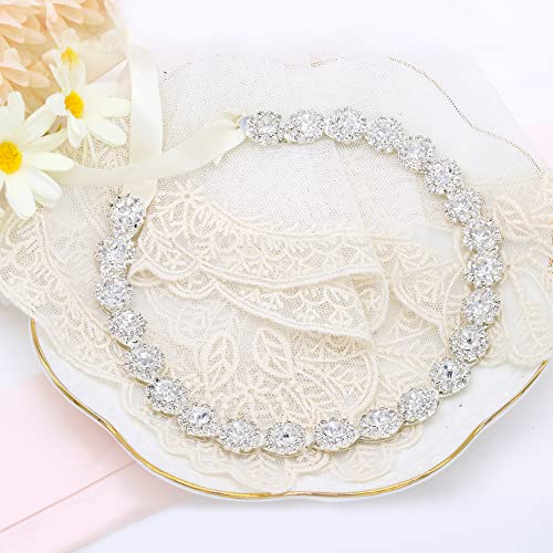 Oriamour Crystal Wedding Headband Bridal Headpiece Rhinestone Bridal Hair Accessories For Brides Flower Girl Bridesmaids Silver #TOP1