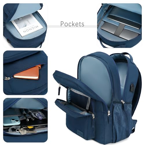 ecodudo School Backpack for Men and Women Water Resistant Daypack for College Work15.6 inch Laptop Bookbag with USB Charging Port (Navy)3