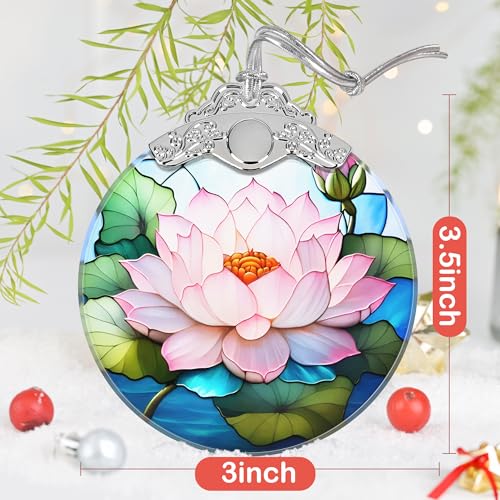 Lotus Stained Glass Ornament - Christmas Tree Decorations, Lotus Ornaments for Christmas Tree, Holiday Presents - Thumbnail 3