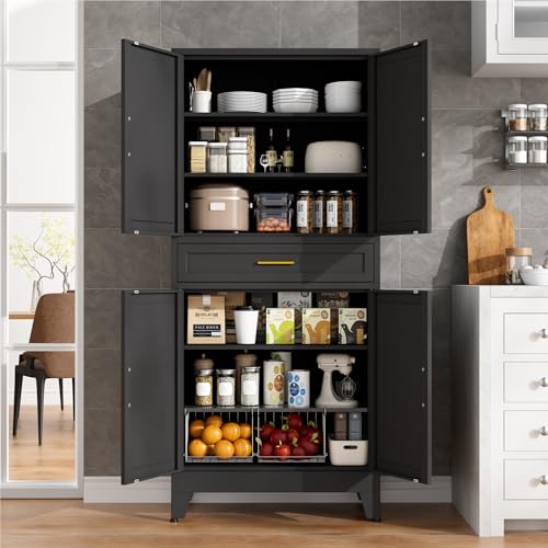 Image of LCAOPC 71 inch Tall Pantry Storage Cabinet with Drawer and Adjustable Shelves, Freestanding Tall Kitchen Cupboard Storage Cabinet for Kitchen,Dining Room, Living Room, Black