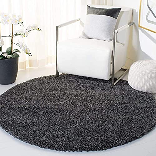 Image of Shaggy Rugs and Carpet and Mats for Hall and Drawing Room 7x7 Round Dark Grey Color