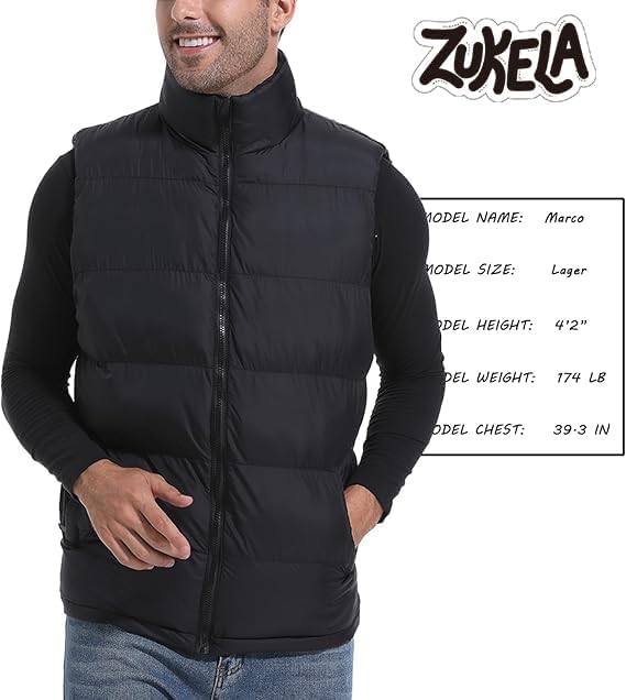 Zukela Men's Quilted Puffer Vest Midweight Water-Resistant Warm Big and Tall Classic Outerwear M to 3XL - Image 4